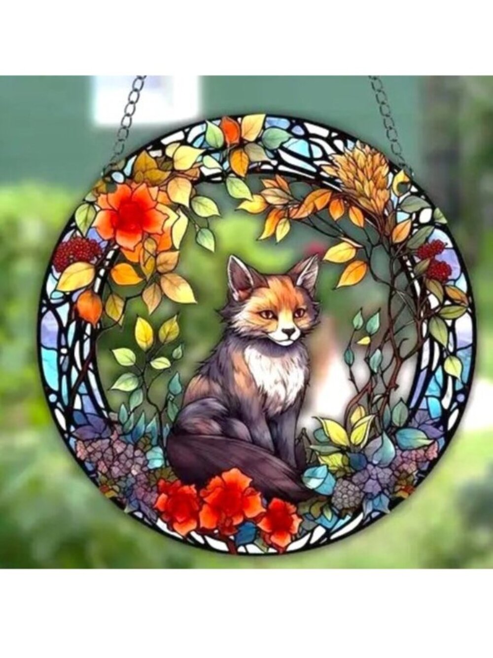 Fox Suncatcher Animal Flowers Cute Hanging Wall Window Art In/Outdoor Garden Fun